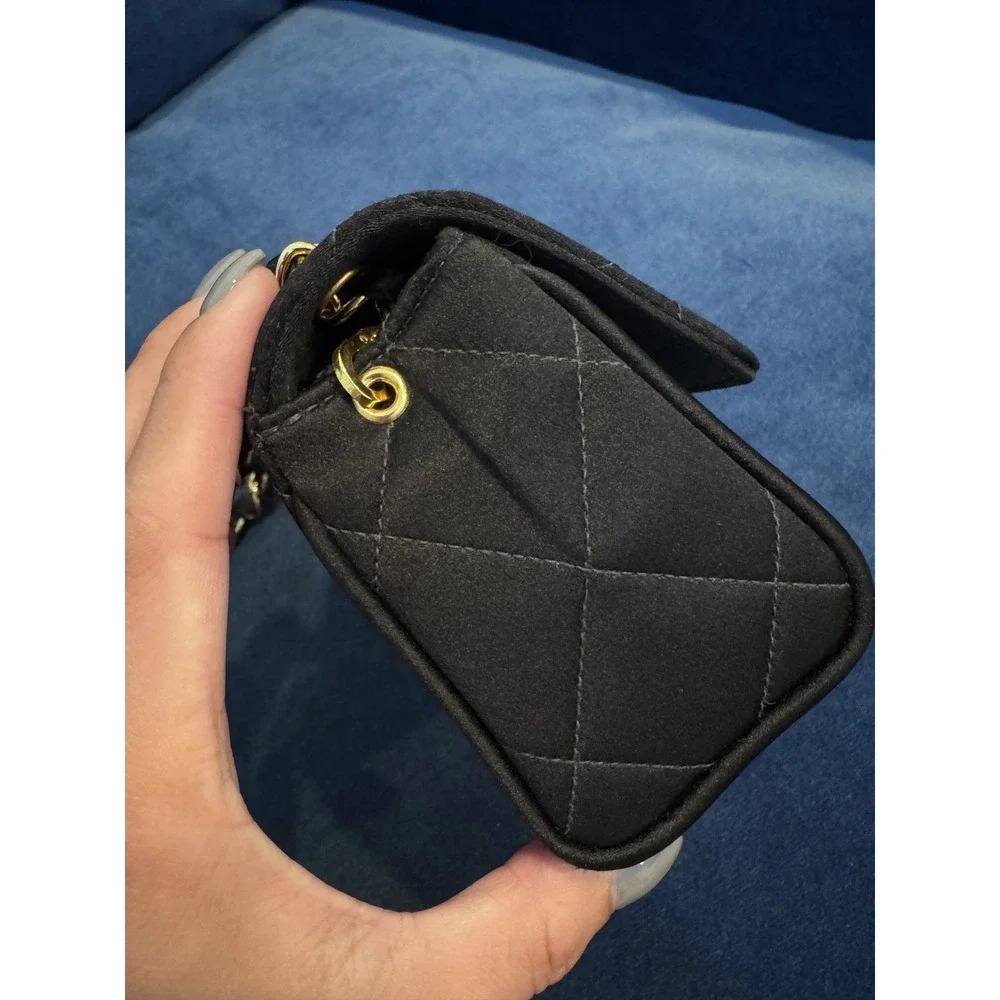 Vintage Chanel Black Satin Mini Square‎ flap Crossbody Bag